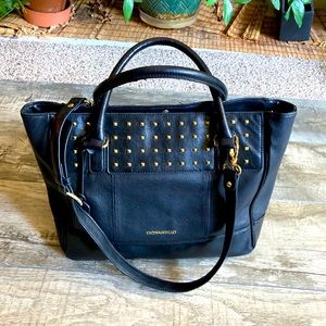 Tignanello Black Leather Studded Tote Bag